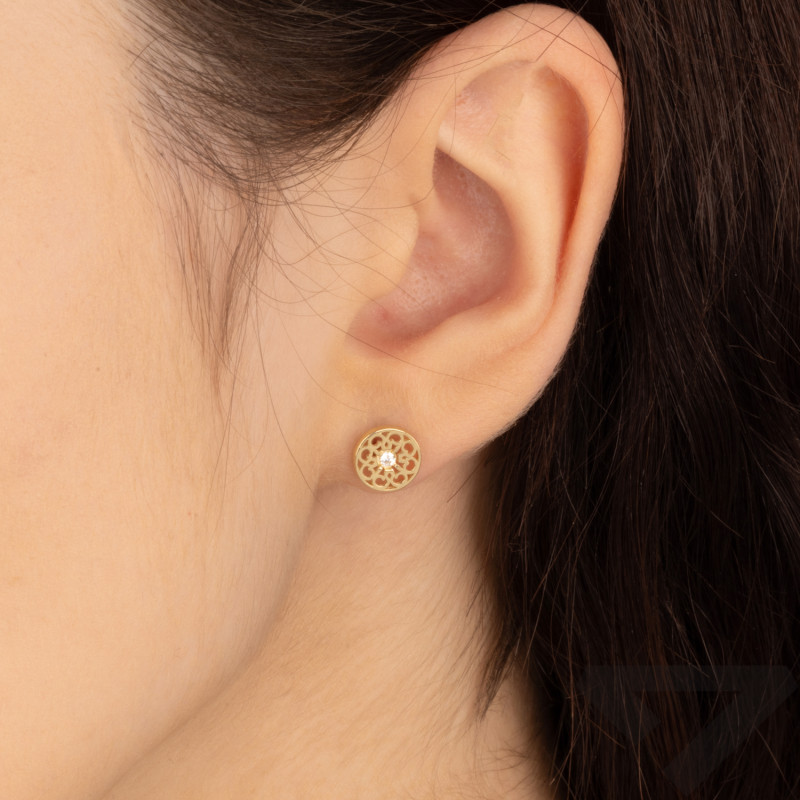 Kolczyki złote ażurowe koło z cyrkonią próba 585