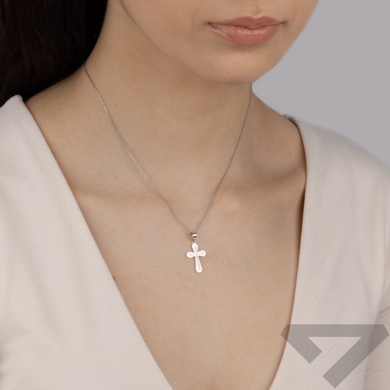 Krzyżyk z białego złota ze żłobieniem próba 585