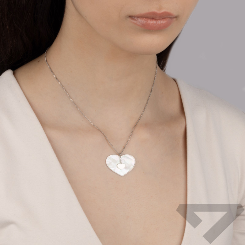 Naszyjnik srebrny serce z masą perłową