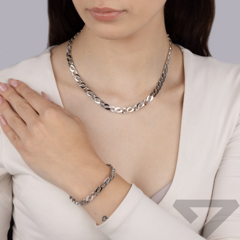 Naszyjnik srebrny pancer z czarnymi cyrkoniami