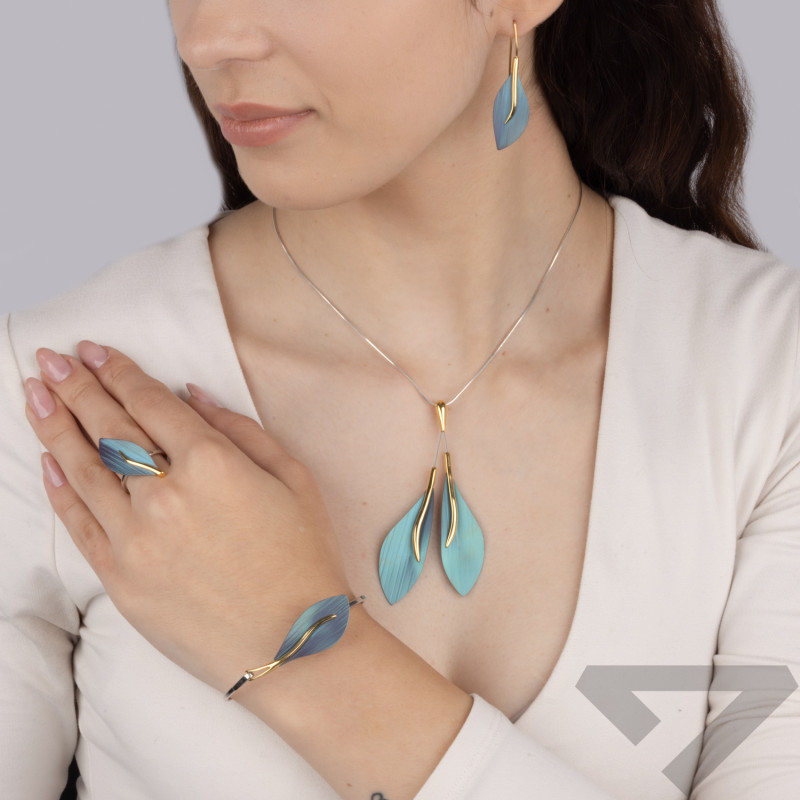 Kolczyki srebrne z tytanowym liściem