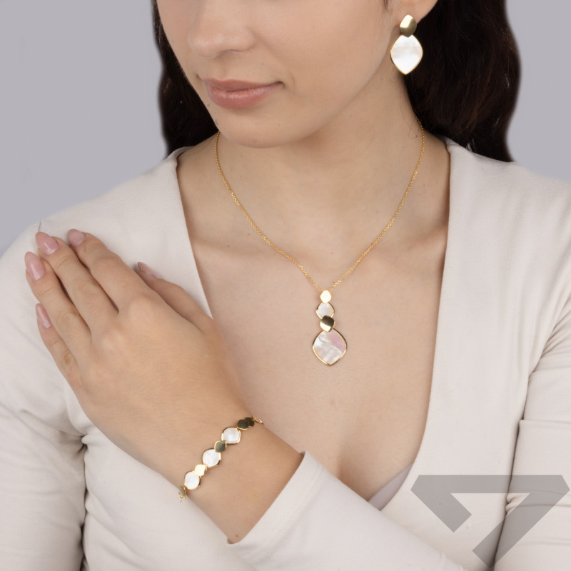 Pozłacana bransoletka z rombami i masą perłową - JubilerSezam.pl