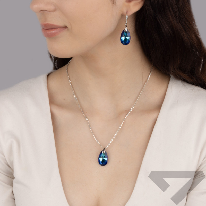 Komplet srebrny kolczyki i zawieszka z niebieskim kryształem