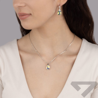 Komplet srebrny kolczyki i zawieszka z białym kryształem