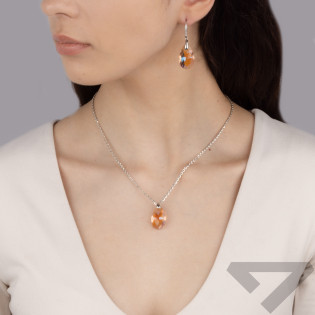 Komplet srebrny kolczyki i zawieszka z pomarańczowym kryształem