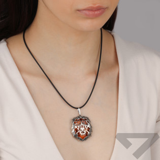 Srebrna Zawieszka Lew z Bursztynem Koniakowym - JubilerSezam.pl