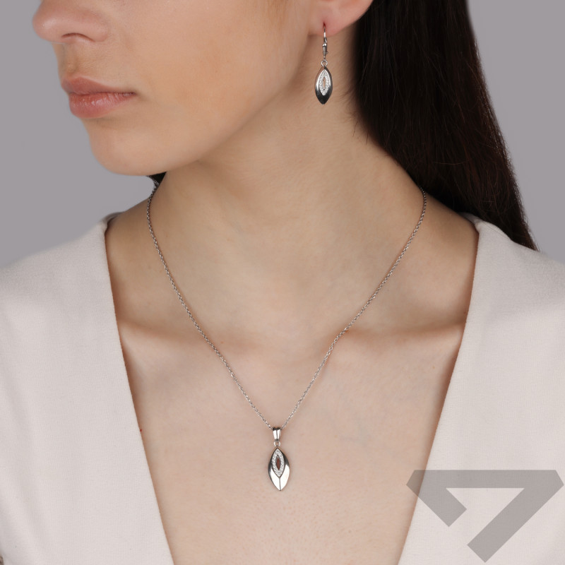 Komplet srebrny kolczyki i zawieszka łezka z dziurką i cyrkoniami