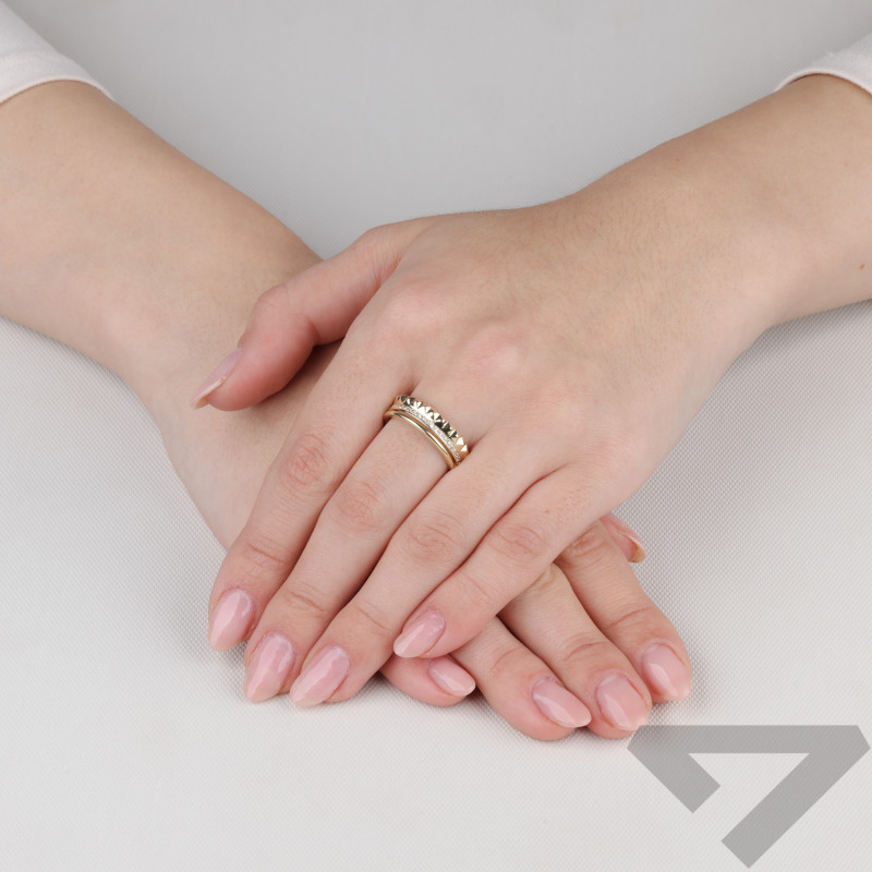 Pierścionek złoty potrójny rings z cyrkoniami próba 375