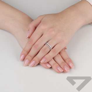 Pierścionek srebrny podwójny z białymi cyrkoniami