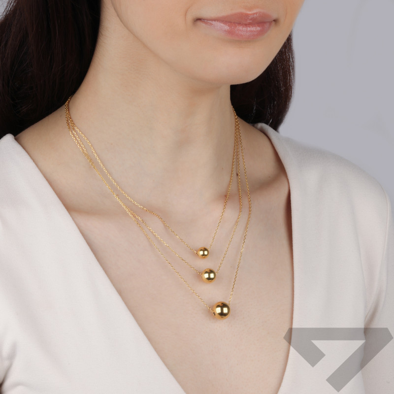 Naszyjnik pozłacany potrójny z gładkimi kulkami