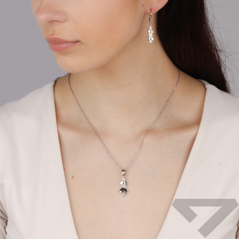 Komplet srebrny kolczyki i zawieszka owale gładkie i z cyrkoniami