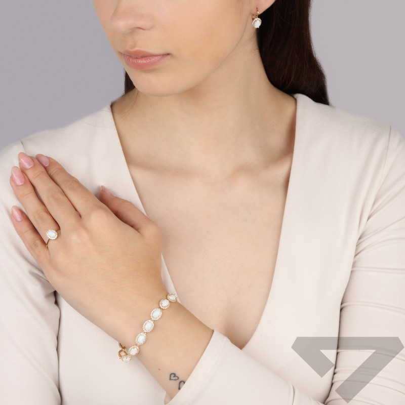 Kolczyki złote z białym opalem i cyrkoniami/big.zam. OS 96-3063 OPL próba 585