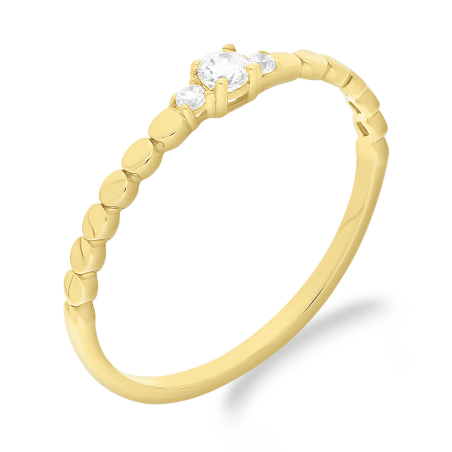 Pierścionek złoty z trzema białymi cyrkoniami próba 375