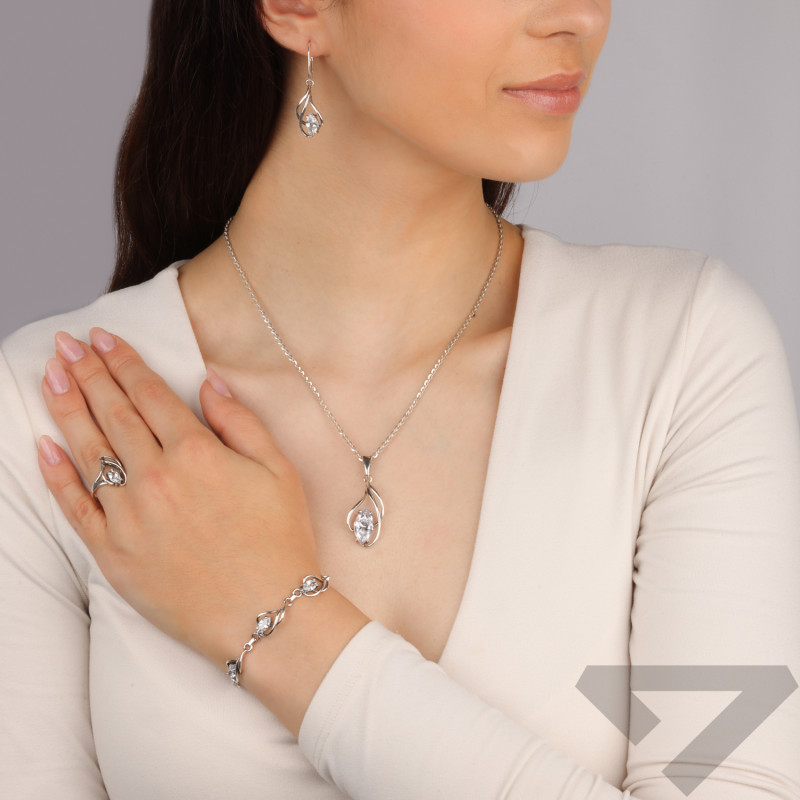 Komplet srebrny kolczyki i zawieszka kropla z białą cyrkonią