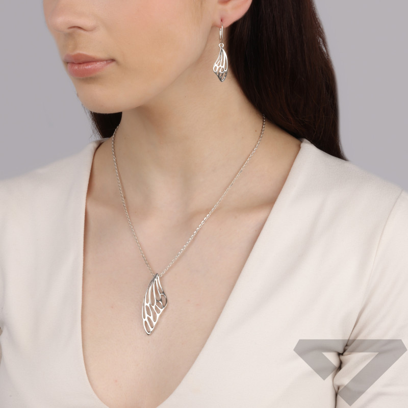 Komplet srebrny kolczyki i zawieszka ażurowe skrzydło motyla