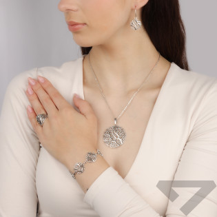 Bransoleta srebrna ażurowe koła z gałązkami