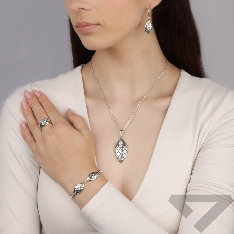 Kolczyki srebrne ażurowa łezka z siatką