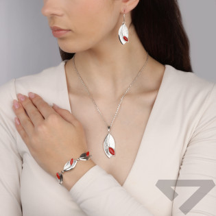 Srebrna Zawieszka Liść z Koralem Jubilerskim - JubilerSezam.pl