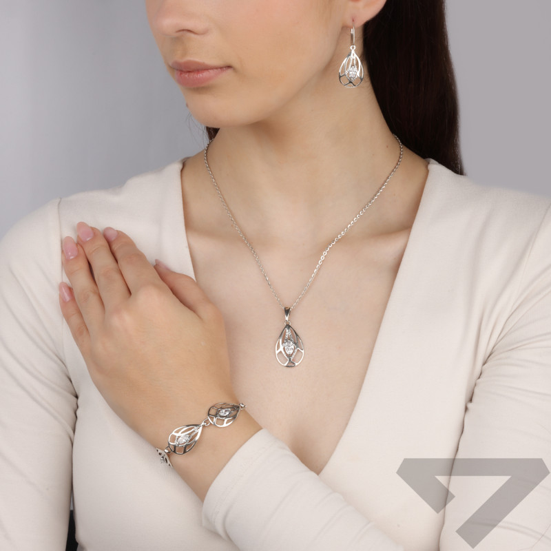 Komplet srebrny kolczyki i zawieszka łezka z cyrkonią