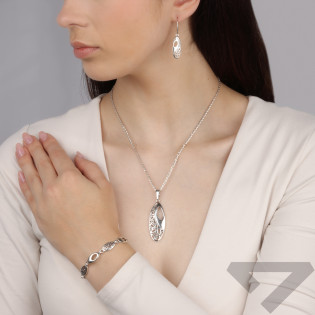 Komplet srebrny kolczyki i zawieszka ażurowy owal