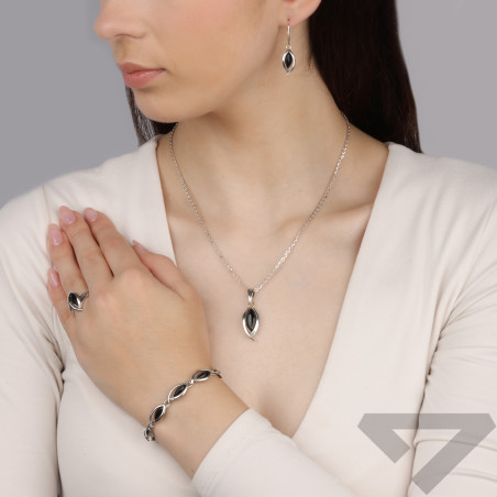 Komplet srebrny kolczyki i zawieszka z onyksem w łezce