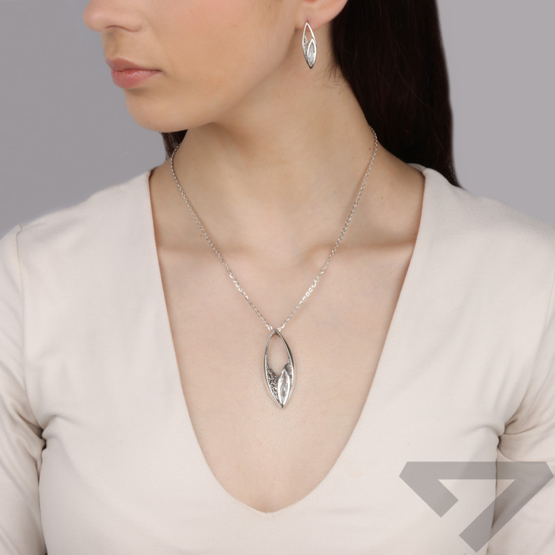 Kolczyki srebrne ażurowa łezka z cyrkonią