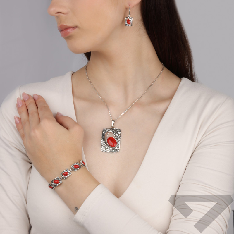 Bransoleta srebrna kwadraty mięte z koralami