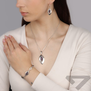 Srebrna Bransoletka Ażurowe Łezki z Fioletowym Kamieniem - JubilerSezam.pl