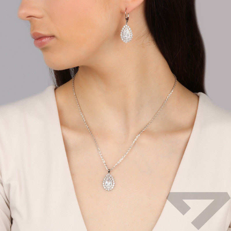 Komplet srebrny kolczyki i zawieszka markizy z cyrkoniami