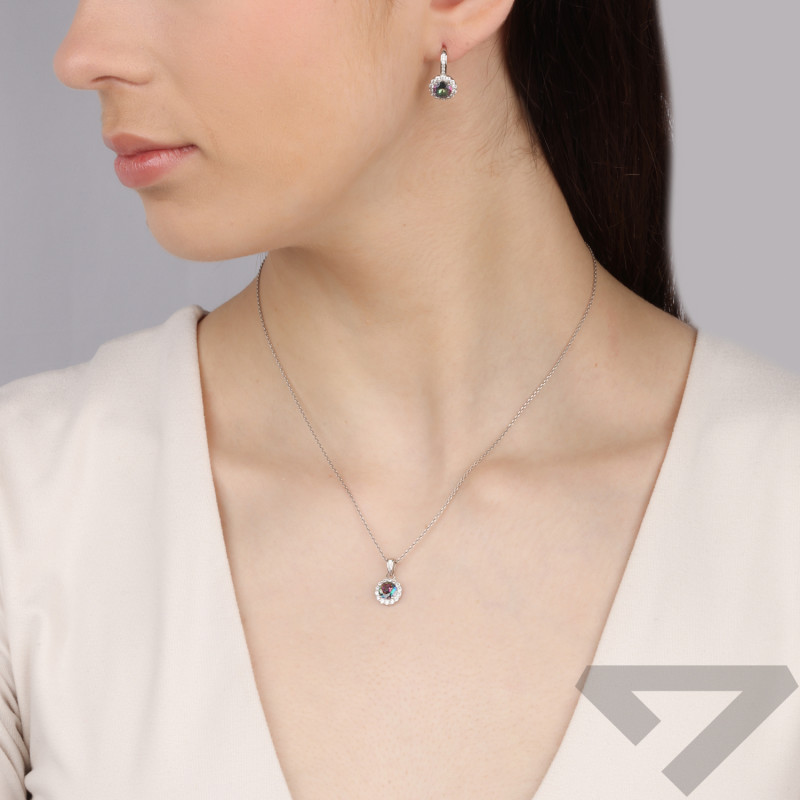 Komplet srebrny kolczyki i zawieszka z topazem mistic