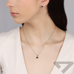 Komplet srebrny kolczyki i zawieszka kwadrat z brązową cyrkonią