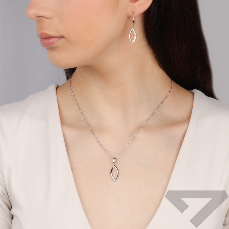 Komplet srebrny kolczyki i zawieszka łezka ramka z cyrkoniami