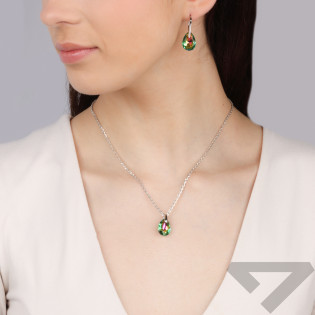 Komplet srebrny kolczyki i zawieszka z zielonym kryształem