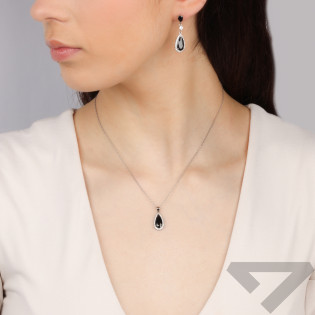 Srebrny Komplet Kropla z Czarną Cyrkonią - JubilerSezam.pl