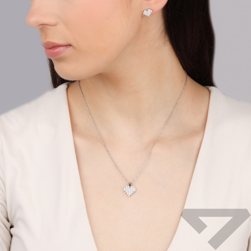 Komplet srebrny kolczyki i zawieszka serce z cyrkoniami