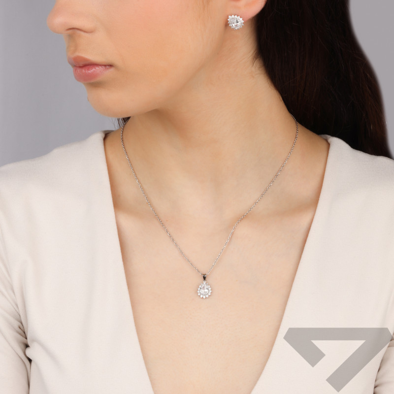 Komplet srebrny kolczyki i zawieszka markiza kropla z cyrkoniami