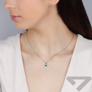 Srebrny Komplet Biżuterii Koło z Zieloną Cyrkonią - JubilerSezam.pl