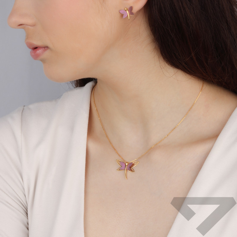 Kolczyki pozłacane ważka z tytanem