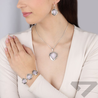 Bransoleta srebrna krople z jasno-różowymi kamieniami