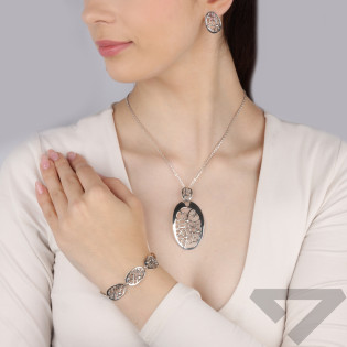 Kolczyki srebrne owal z kwiatami