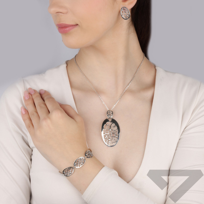 Kolczyki srebrne owal z kwiatami