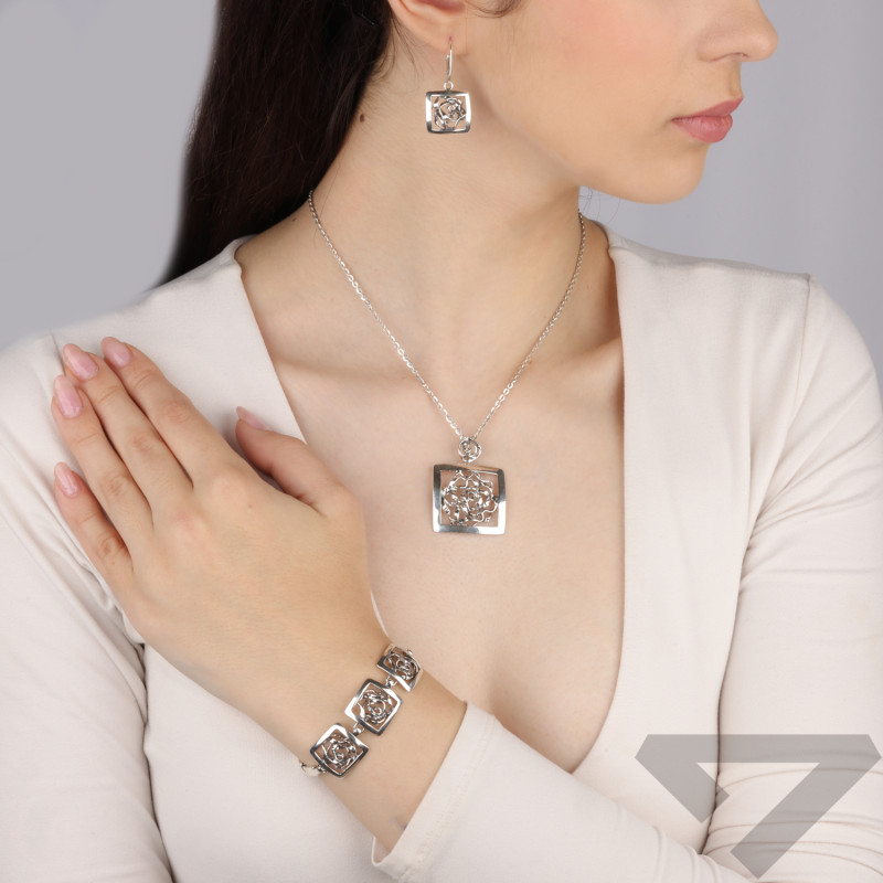 Srebrna Bransoletka Kwiaty w Zawijasach - JubilerSezam.pl