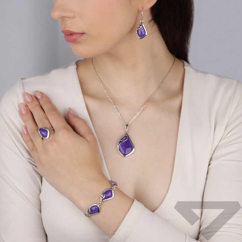 Bransoleta srebrna krople z fioletowym kamieniem