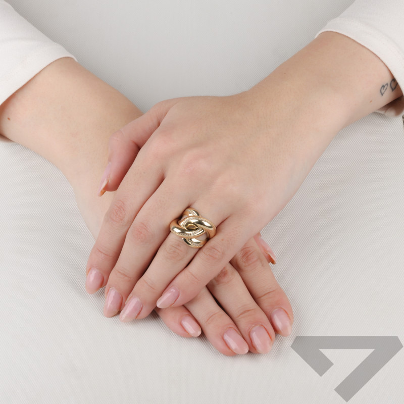 Pierścionek złoty DUBAJ zawijasy z cyrkoniami próba 585