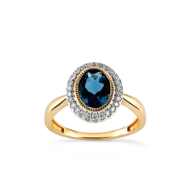 Pierścionek złoty z topazem London i diamentami LC JR11750 LBTY owal Markiza próba 585
