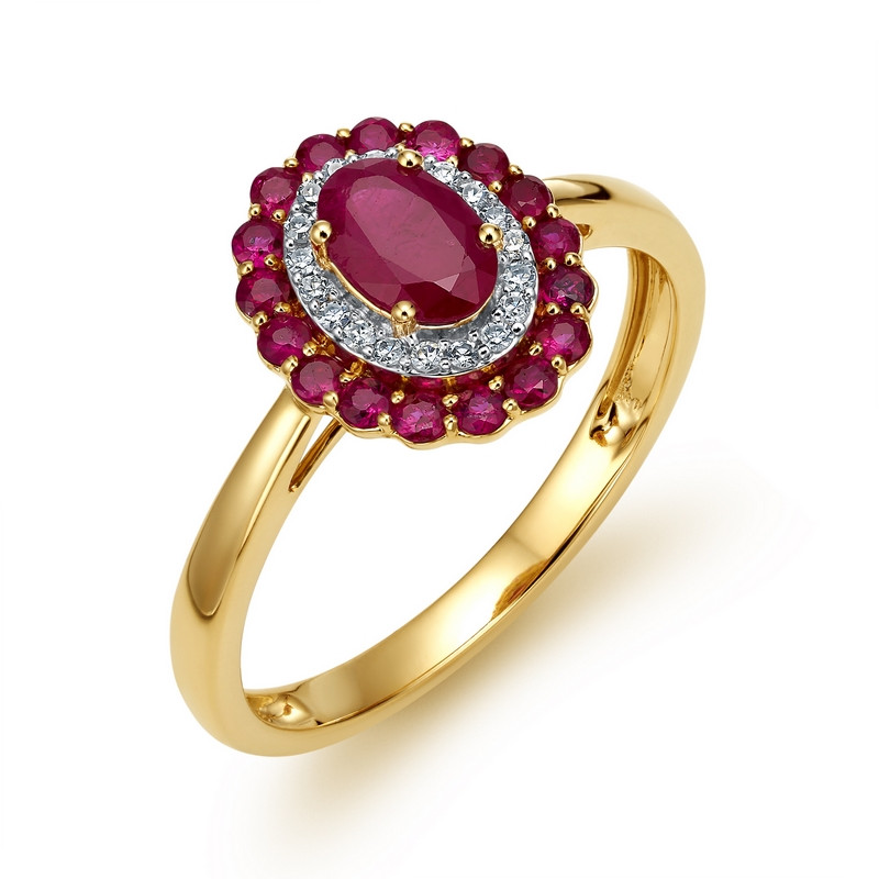 Pierścionek zaręczynowy z rubinami i diamentami próba 585