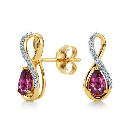 Kolczyki złote z rodolitem i diamentami