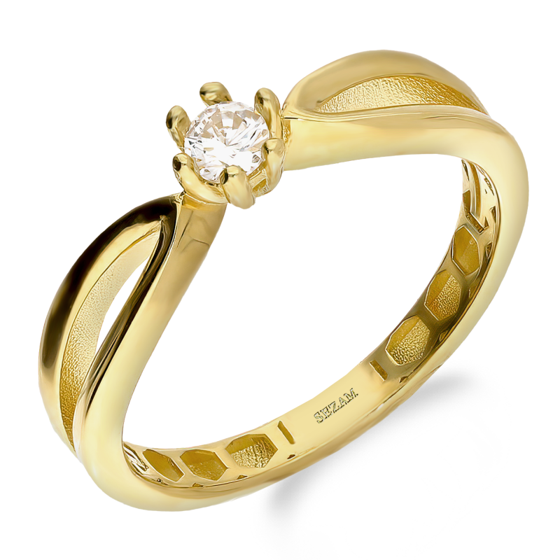 Pierścionek złoty z białą cyrkonią próba 375