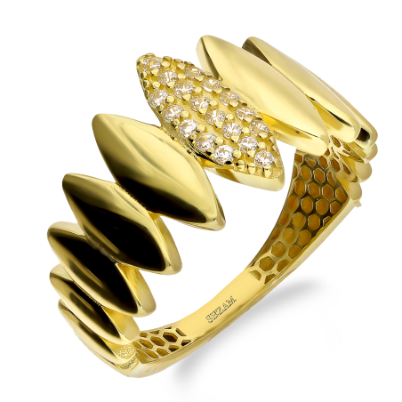 Pierścionek złoty łezki z białymi cyrkoniami próba 375