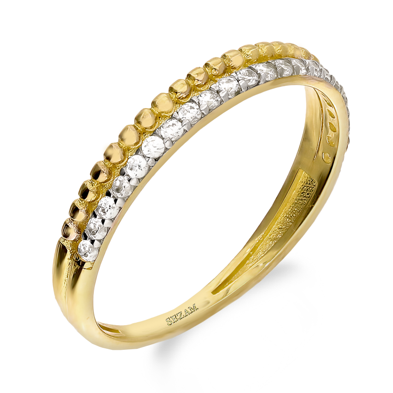 Złoty Pierścionek z Cyrkoniami i Kulkami pr. 585 - JubilerSezam.pl